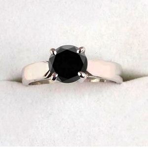 Beautiful Big Natural Black Diamond Sterling Silver Engagement Ring